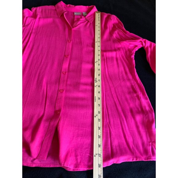 Chicos Womens Button-Down Fuchsia Long Sleeve Blouse Size 2 Rayon - Picture 8 of 11